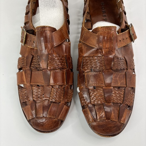 VTG Fishermen Sandals Woven Brown Leather Buckle Nordstrom Norsport Men\'s Sz 15